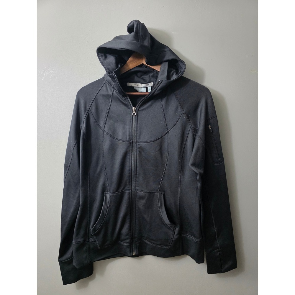 Athleta Womens Black Full Zip Hoodie Jacket Thumbholes Arm Pocket Size Large